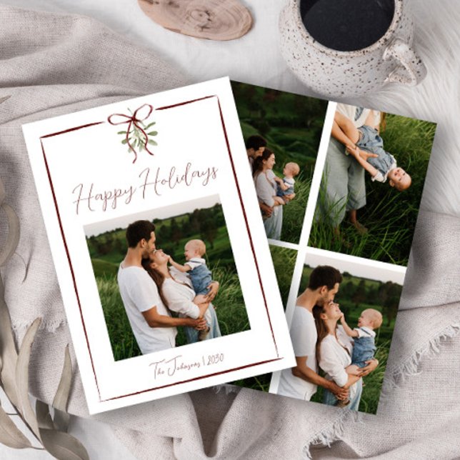 Convites Feliz Feriados Vermelho Arco Desenho da Mão Invern (Criador carregado)