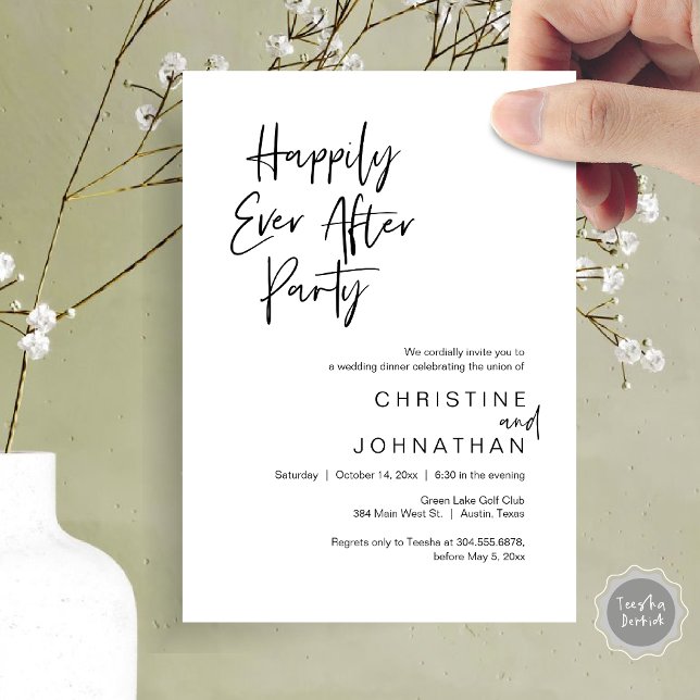 Convites Feliz Festa Após Festa, Janto De Casamento Dançand (Happily Ever After Party, Modern Wedding Dinner Dancing Invitation Card, PDF, Black and White)