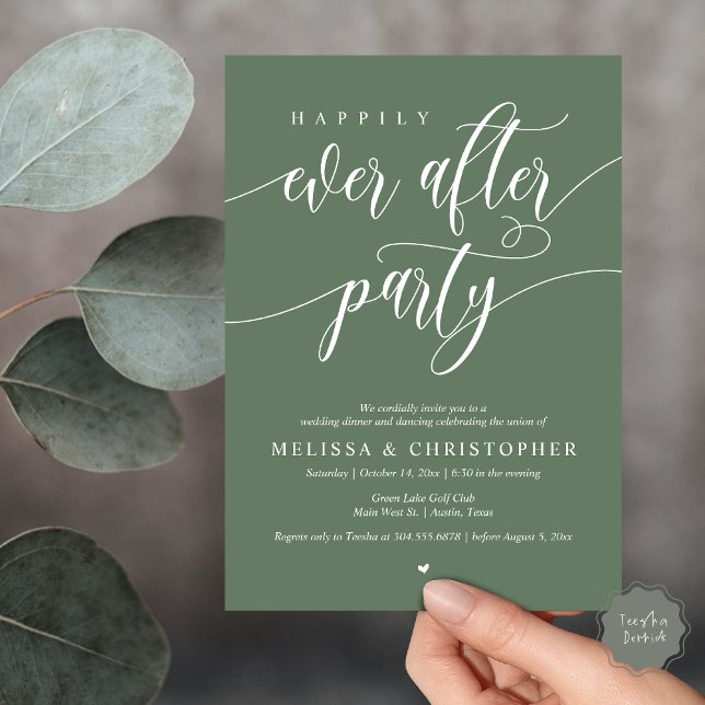 Convites Feliz Festa Após Festa, Janto De Casamento Dançand (Happily Ever After Party, Wedding Dinner and Dancing Invitation Card, PDF, in Forest Sage Green)