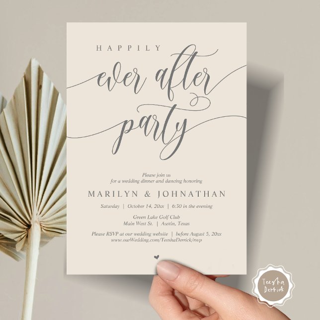 Convites Feliz Festa Após Festa, Janto De Casamento Dançand (Happily Ever After Party, Modern Minimalist Wedding Dinner Invitation Card, PDF, Dark Grey Cream)