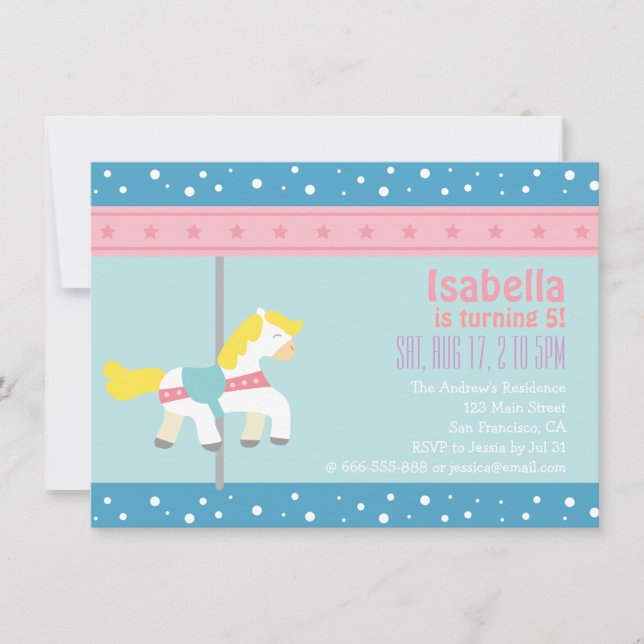 Convites Feliz, Festa de aniversário De Carrossel (Frente)