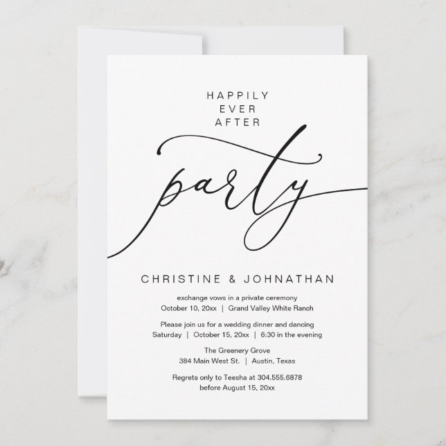 Convites Feliz Festa Depois, Elopement Janta Dançar (Frente)