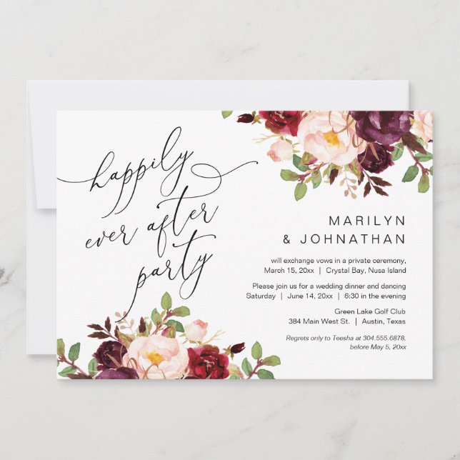 Convites Feliz Festa Depois, Elopemento, Borgonha (Frente)