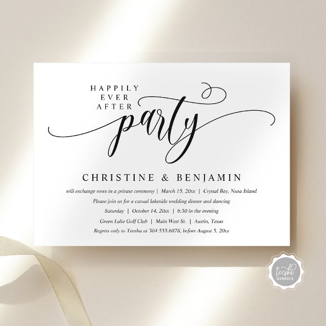 Convites Feliz Festa Depois, Elopemento, Script Moderno (Happily Ever After Party, Elopement, Modern Script Invitation Card, Digital Download, Email Attached)