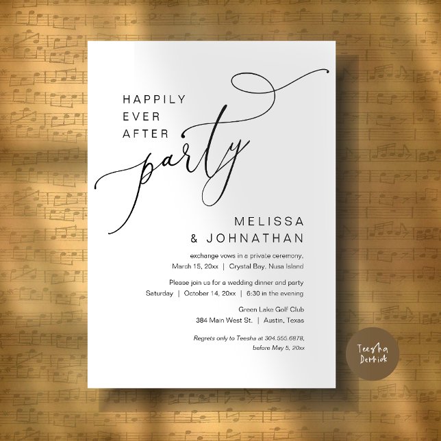 Convites Feliz Festa Depois, Janta De Casamento (Happily Ever After Party, Romantic Wedding Dinner and Dancing Invitation Card, PDF, in Black White)