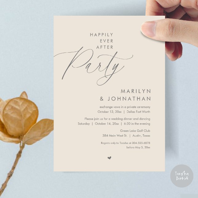 Convites Feliz Festa Depois, Janto Romântico de Casamento (Happily Ever After Party, Modern Romantic Wedding Dinner Invitation Card, PDF, in Dark Grey Cream)