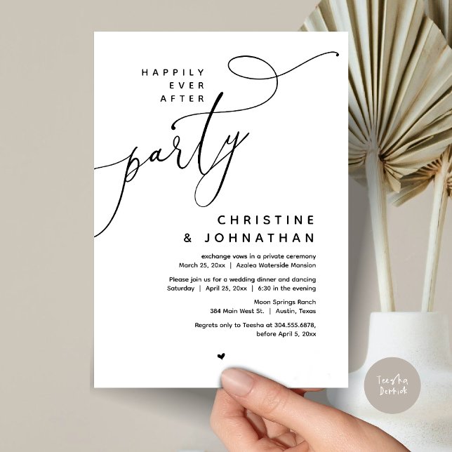 Convites Feliz Festa Depois, Janto Romântico de Casamento (Romantic Happily Ever After Party, Modern Wedding Dinner Invitation Card, PDF, Black White)