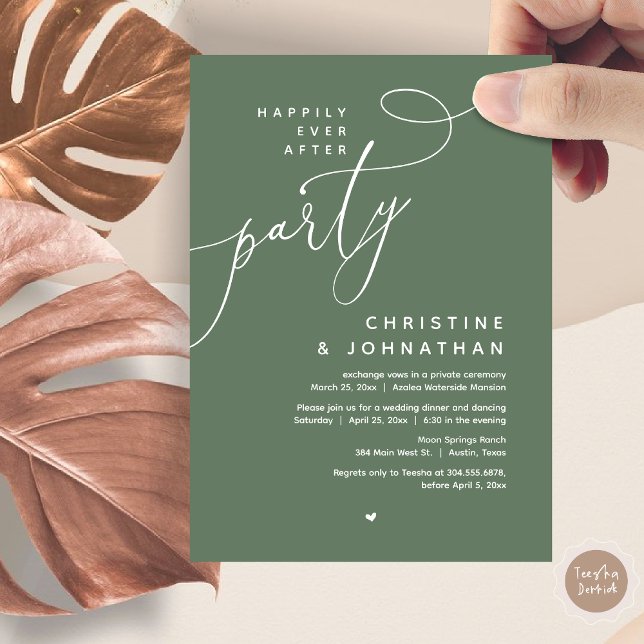 Convites Feliz Festa Depois, Janto Romântico de Casamento (Romantic Happily Ever After Party, Modern Wedding Dinner Invitation Card, PDF, Forest Sage Green)