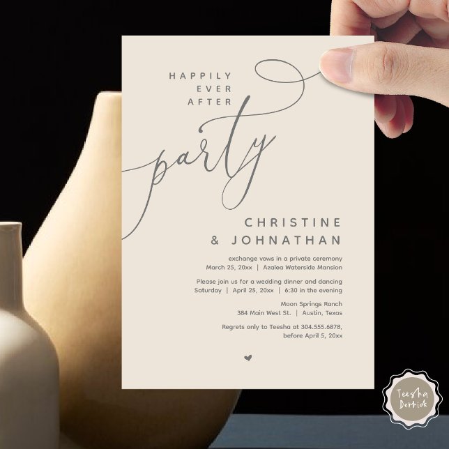 Convites Feliz Festa Depois, Janto Romântico de Casamento (Romantic Happily Ever After Party, Modern Wedding Dinner Invitation Card, PDF, Cream Grey)
