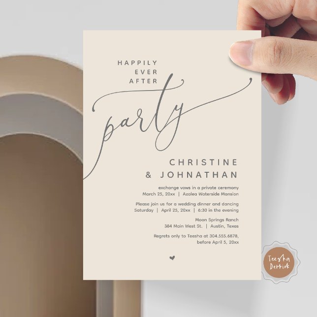 Convites Feliz Festa Depois, Janto Romântico de Casamento (Romantic Happily Ever After Party, Modern Wedding Dinner Invitation Card, PDF, Cream Grey)