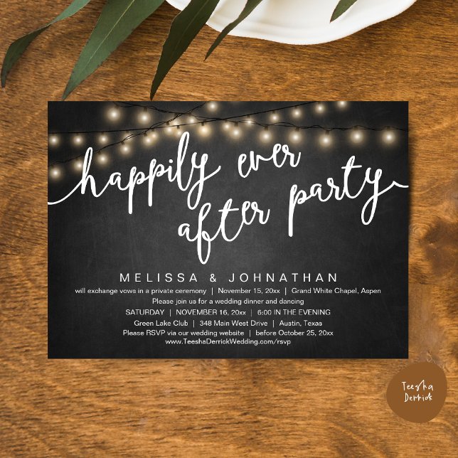 Convites Feliz Festa Depois, Janto Russo De Casamento (Happily Ever After Party, Rustic Wedding Dinner Invitation Card, PDF, Cottage Grey Chalkboard)