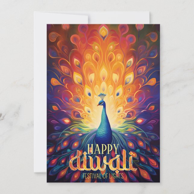 Convites Feliz Festival de Luzes de Peacock Vibrante Diwali (Frente)