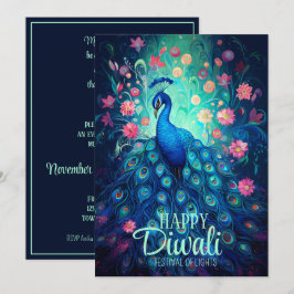Convites Feliz Festival Diwali de Luzes Peacock