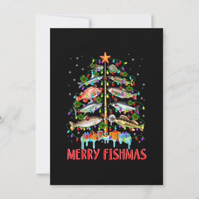Convites Feliz Fishmas Engraçado Árvore de Natal Luzes de P (Frente)
