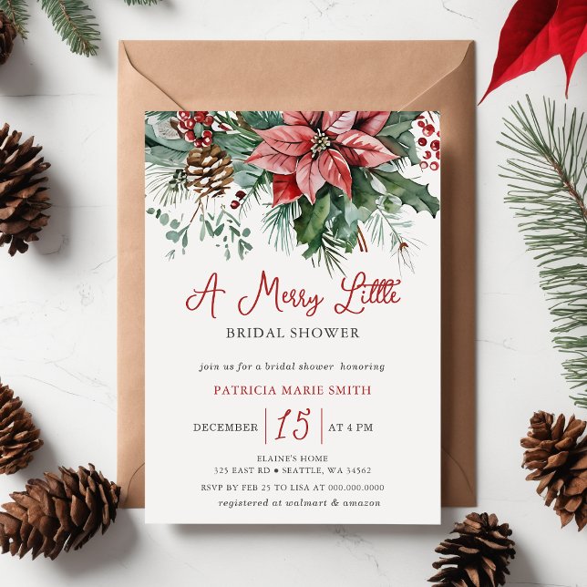 Convites Feliz Floral de inverno Pequeno Chá de panela (Christmas Winter Floral Merry Little Bridal Shower Invitation)