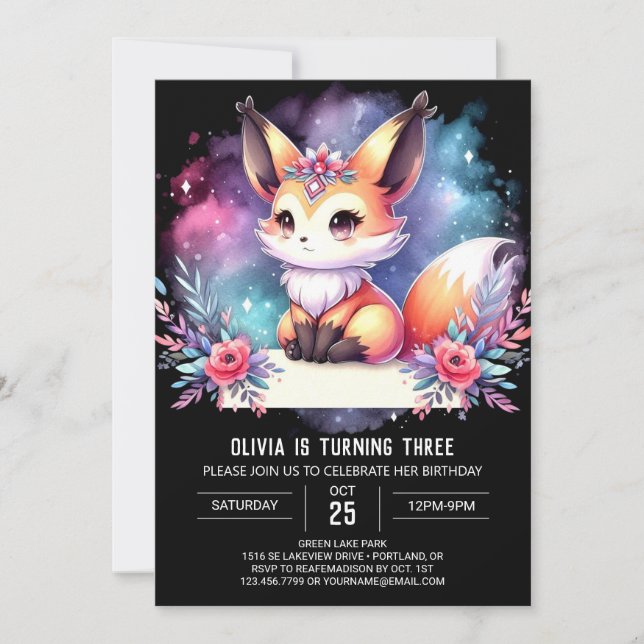 Convites Feliz Fox Birthday digital (Frente)