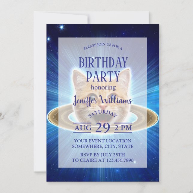 Convites Feliz gato no espaço. (Frente)