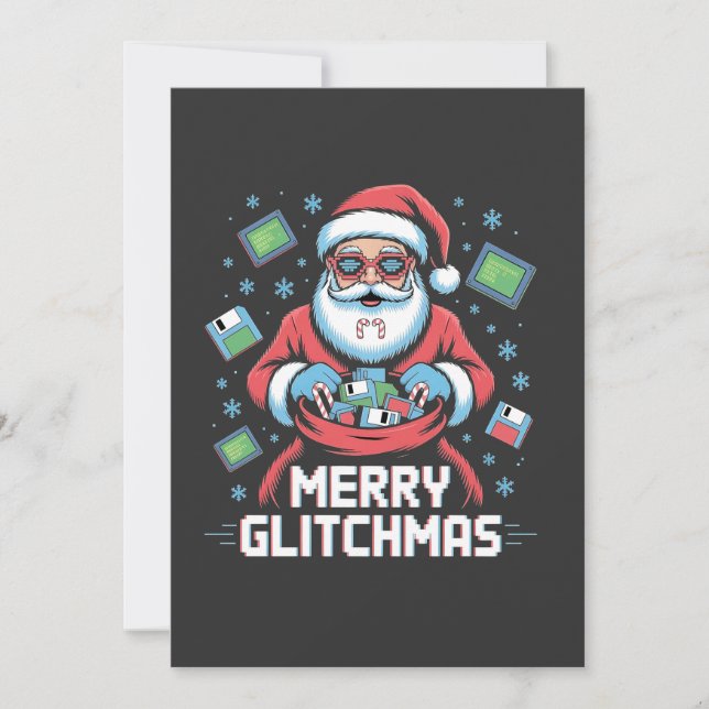 Convites Feliz Glitchmas Programador de Código Papai Noel N (Frente)