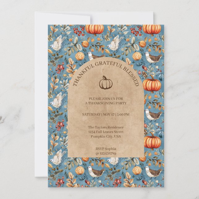 Convites Feliz Grateful Bendito Festa de Ação de Graças (Frente)