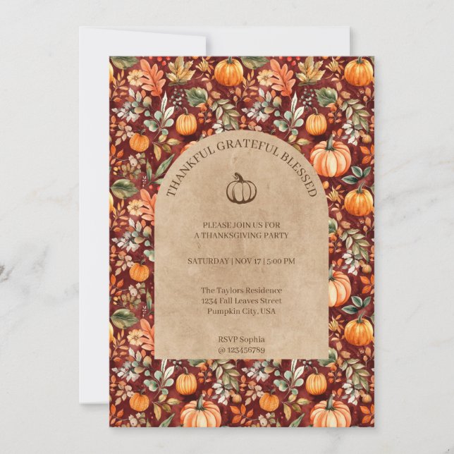 Convites Feliz Grateful Bendito Festa de Ação de Graças (Frente)