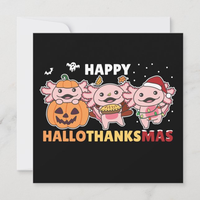 Convites Feliz Hallothanksmas Axolotl Natal Axolotes Em (Frente)