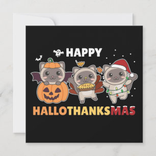 Convites Feliz Hallothanksmas Gato Natal Elefante