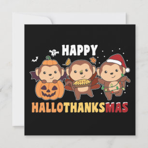 Convites Feliz Hallothanksmas Macaco de Natal Macacos Invi