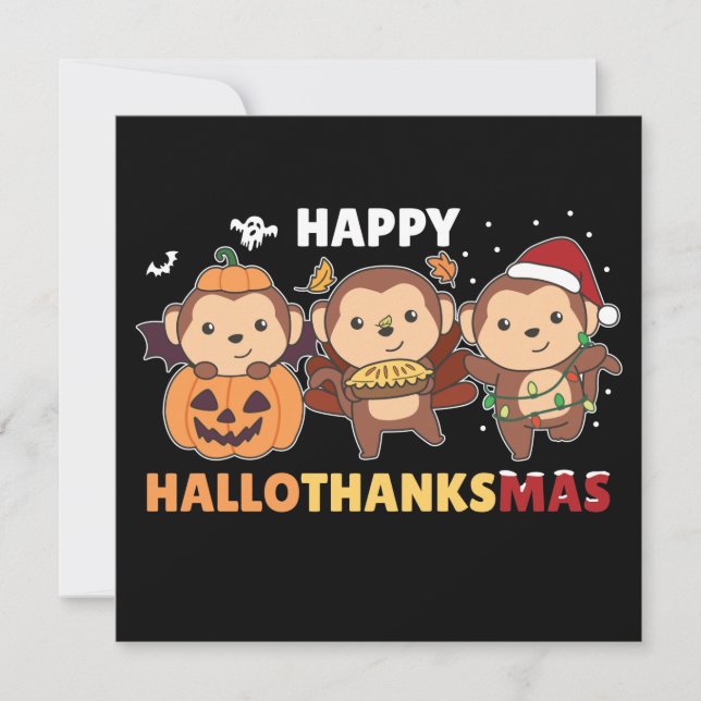 Convites Feliz Hallothanksmas Macaco De Natal Macacos Invi (Frente)