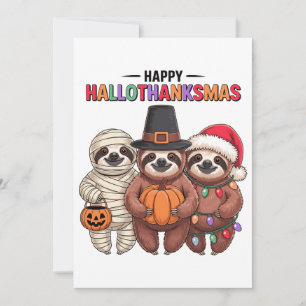 Convites Feliz Hallothanksmas Preguiça Múmia Xmas Papai Noe