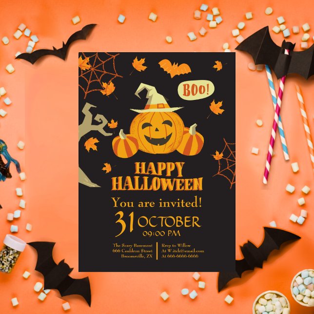 Convites Feliz Halloween Abóbora Coma Beba Seja Assustador (Criador carregado)