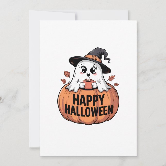 Convites Feliz Halloween Caffeine Ghost (Frente)