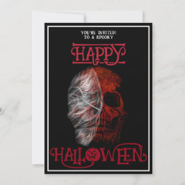 Convites Feliz Halloween Caveira Vermelha Preto Branco