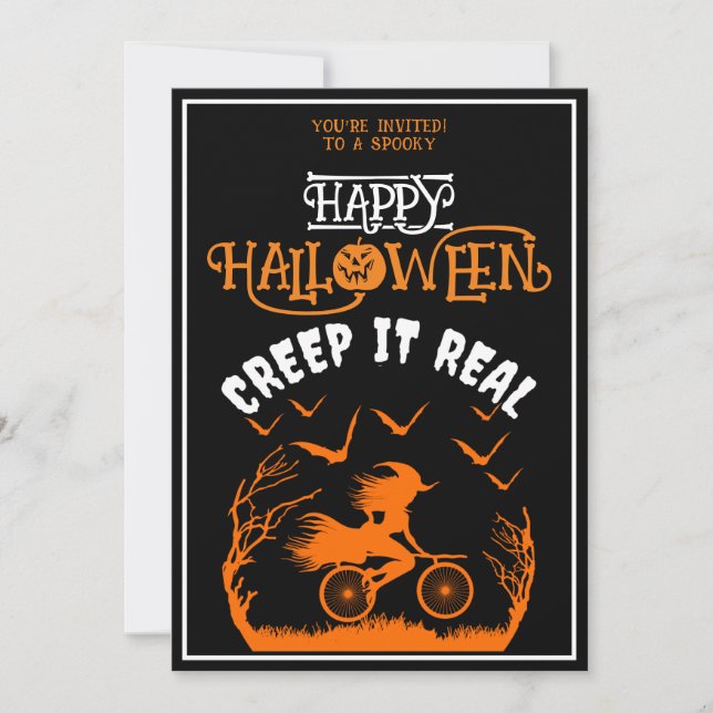Convites Feliz Halloween Creep It Real Festa de Fantasia  (Frente)