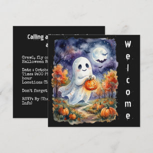 Convites Feliz Halloween - Fantasma Amigável Aquarela