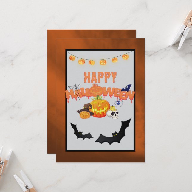 Convites Feliz Halloween Jack-o-Lanterna e mais cartas (Frente/Verso In Situ)