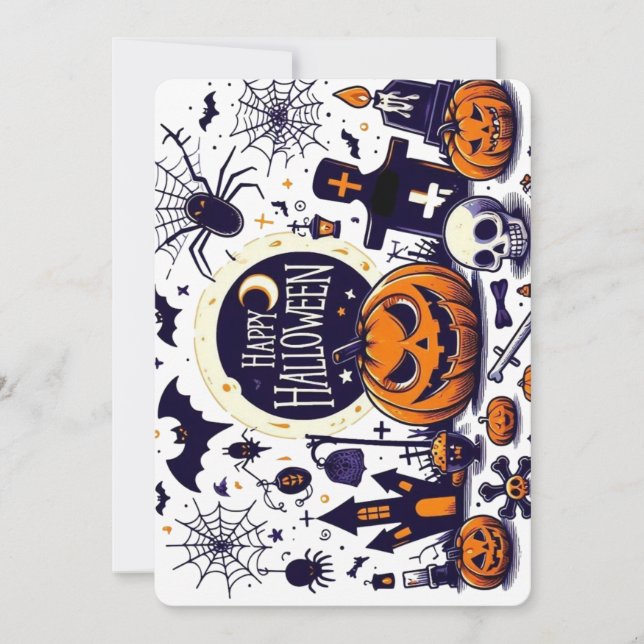 Convites Feliz Halloween Mistura Assustadora com Abóboras e (Frente)