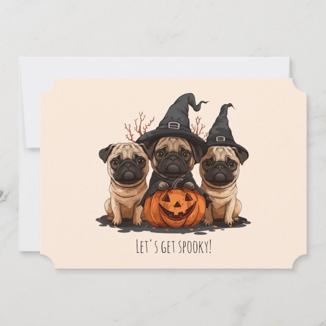 Convites Feliz Halloween Pugs Jack O Lanternas (Frente)