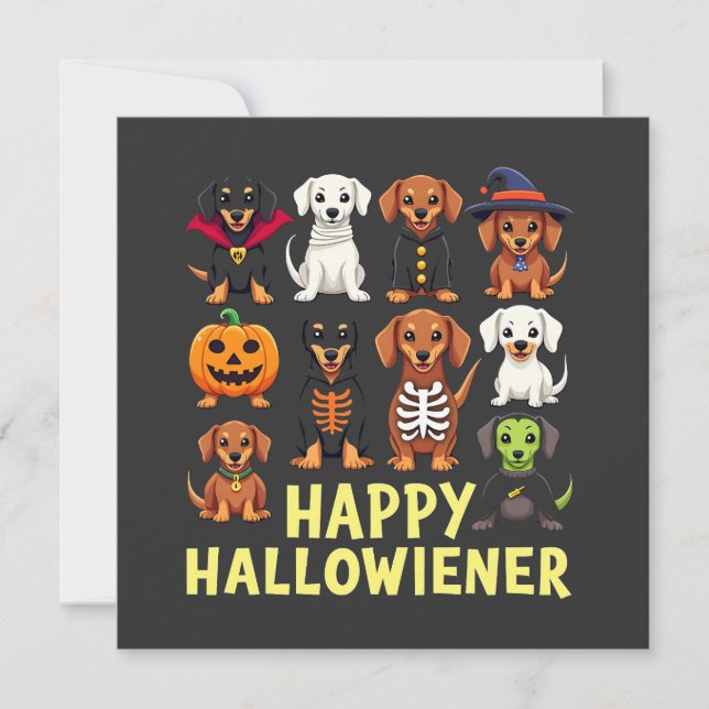 Convites Feliz Hallowiener Spooky Halloween Dog Weiner (Frente)