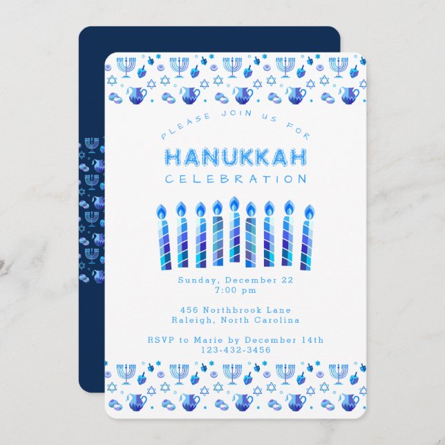 Convites Feliz Hanukkah Bela Festa Judaica (Frente/Verso)