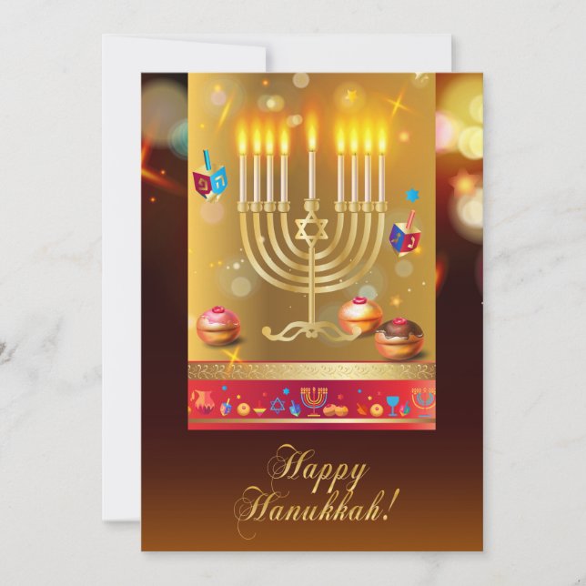 Convites Feliz Hanukkah Belo Natal Judaico Menorah (Frente)