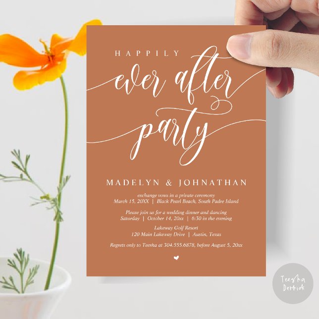 Convites Feliz Janto de Casamento de Festa, Cobre (Happily Ever After Party, Modern Calligraphy Wedding Dinner Invitation Card, PDF, in Copper)