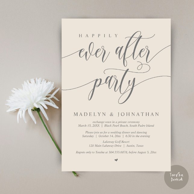 Convites Feliz Janto de Casamento de Festa, Creme (Happily Ever After Party, Modern Calligraphy Wedding Dinner Invitation Card, PDF, in Cream Grey)