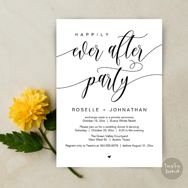 Convites Feliz Janto de Casamento Moderno do Partido (Happily Ever After Party Modern Wedding Dinner Dancing Invitation Card PDF White Black)