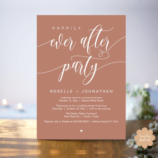 Convites Feliz Janto de Casamento Moderno do Partido (Happily Ever After Party Modern Wedding Dinner Dancing Invitation Card PDF Terracotta Earthy Brown)