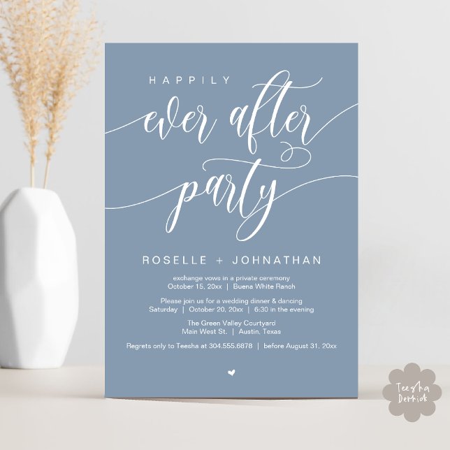 Convites Feliz Janto de Casamento Moderno do Partido (Happily Ever After Party Modern Wedding Dinner Dancing Invitation Card PDF Dusty Blue)