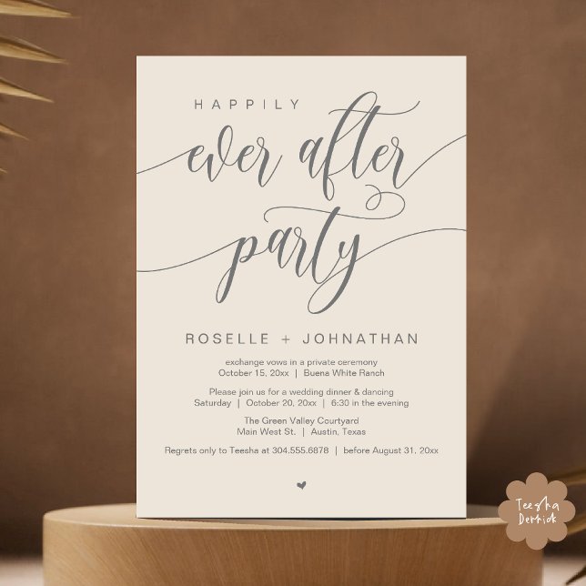 Convites Feliz Janto de Casamento Moderno do Partido (Happily Ever After Party Modern Wedding Dinner Dancing Invitation Card PDF Cream Grey)