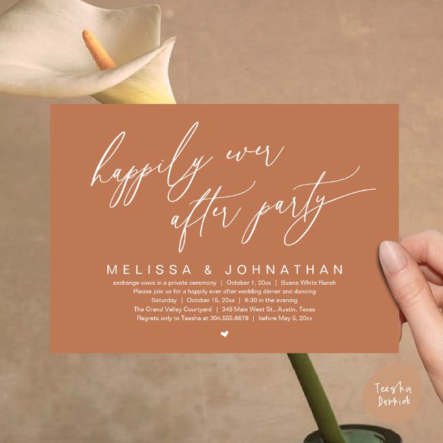 Convites Feliz Janto de Casamento Moderno do Partido (Happily Ever After Party Modern Romantic Wedding Dinner Party Invitation Card PDF Terracotta Copper)