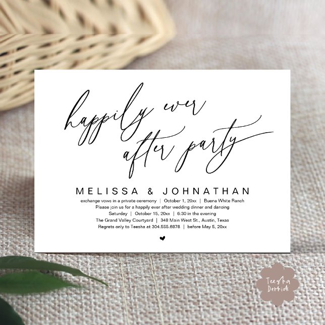 Convites Feliz Janto de Casamento Moderno do Partido (Happily Ever After Party Modern Romantic Wedding Dinner Party Invitation Card PDF Black White)