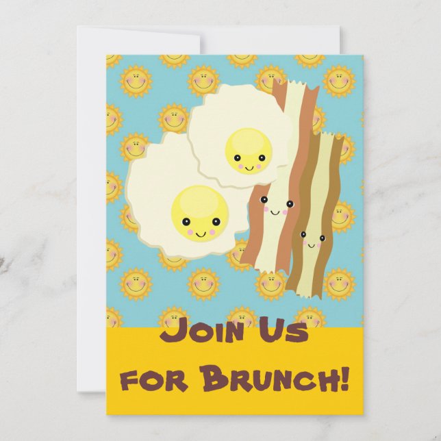Convites feliz kawaii  ovos bacon brunch café da manhã (Frente)