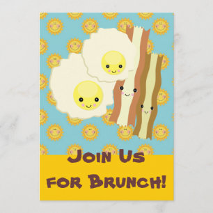 Convites feliz kawaii ovos bacon brunch café da manhã